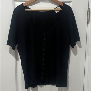 Sézane Black Button-Front Short Sleeve Top Size Large